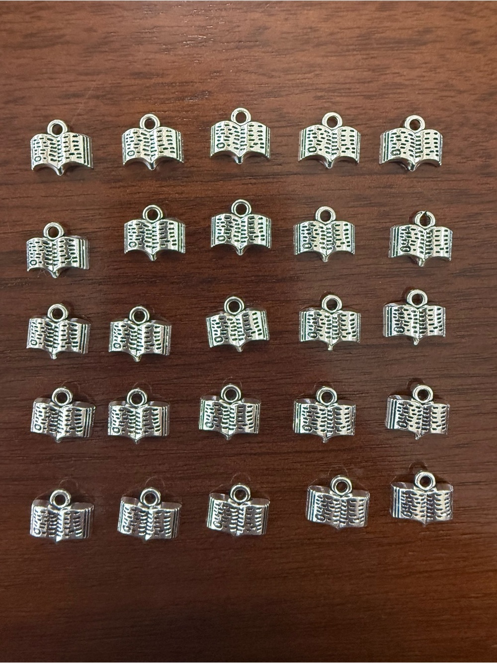 Silver Tone Book Charm Pendants - 25 Pieces